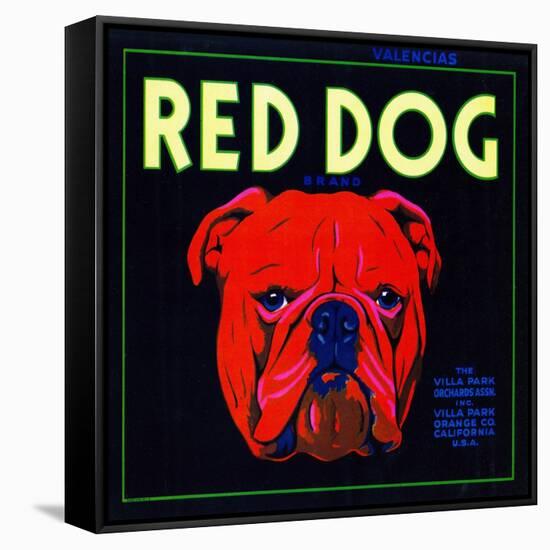 Villa Park, California, Red Dog Brand Citrus Label-Lantern Press-Framed Stretched Canvas