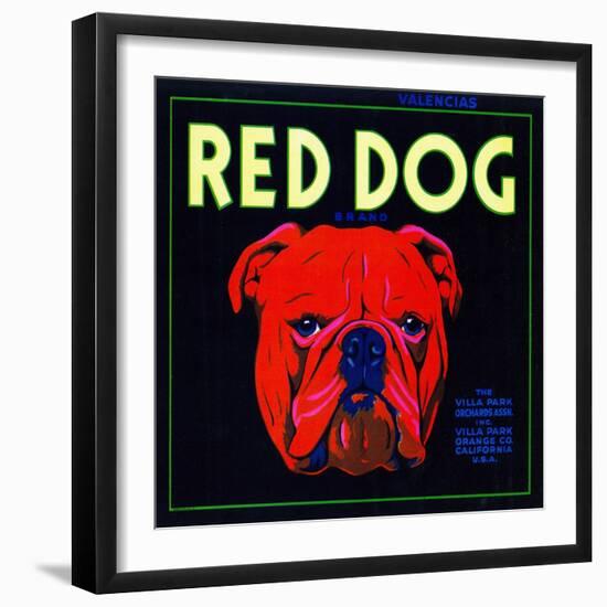 Villa Park, California, Red Dog Brand Citrus Label-Lantern Press-Framed Art Print