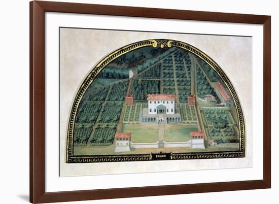 Villa Poggio a Caiano from a Series of Lunettes Depicting Views of the Medici Villas, 1599-Giusto Utens-Framed Giclee Print