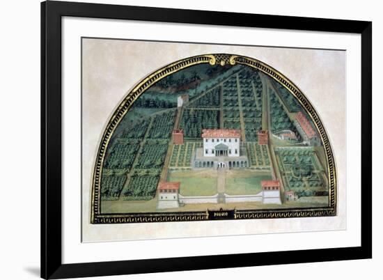 Villa Poggio a Caiano from a Series of Lunettes Depicting Views of the Medici Villas, 1599-Giusto Utens-Framed Giclee Print