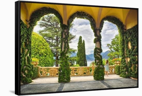 Villa Terrace at Lake Como Italy-George Oze-Framed Stretched Canvas