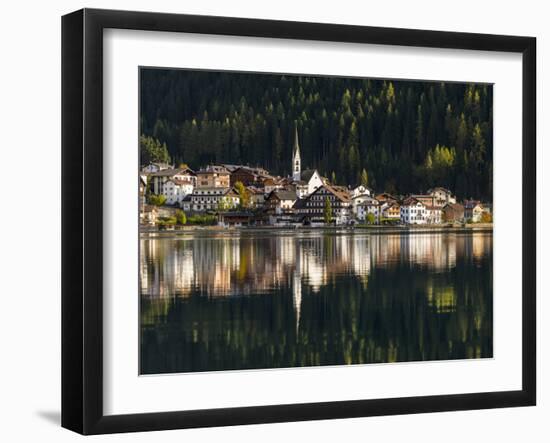 Village Alleghe at Lago di Alleghe at the foot of mount Civetta, Dolomites, Veneto, Italy-Martin Zwick-Framed Premium Photographic Print