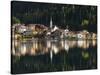 Village Alleghe at Lago di Alleghe at the foot of mount Civetta, Dolomites, Veneto, Italy-Martin Zwick-Stretched Canvas