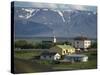 Village and Church South of Lake Myvatn with Hills in the Background, at Skutustadir, Iceland-Waltham Tony-Stretched Canvas