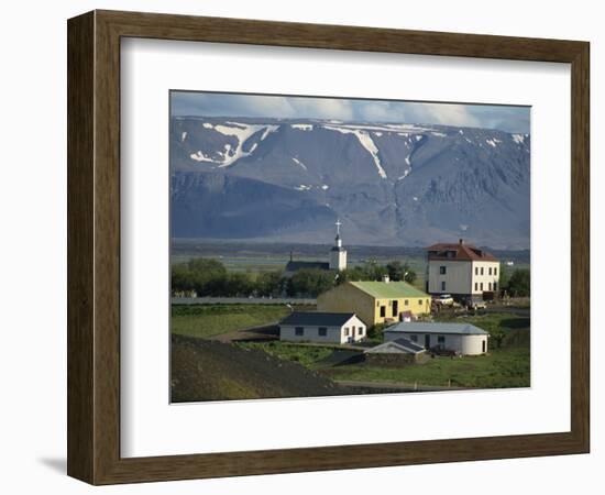 Village and Church South of Lake Myvatn with Hills in the Background, at Skutustadir, Iceland-Waltham Tony-Framed Photographic Print