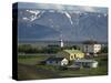 Village and Church South of Lake Myvatn with Hills in the Background, at Skutustadir, Iceland-Waltham Tony-Stretched Canvas