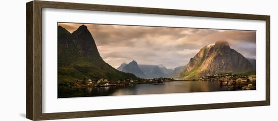 Village and fjord among mountains, Reine, Moskenesoya, Lofoten, Nordland County, Norway-null-Framed Photographic Print