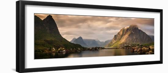 Village and fjord among mountains, Reine, Moskenesoya, Lofoten, Nordland County, Norway-null-Framed Photographic Print