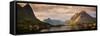 Village and fjord among mountains, Reine, Moskenesoya, Lofoten, Nordland County, Norway-null-Framed Stretched Canvas