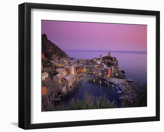 Village and Harbour at Dusk, Vernazza, Cinque Terre, Liguria, Italy, Mediterranean-Patrick Dieudonne-Framed Photographic Print