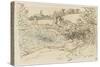Village avec une ?ise devant un terrain de brousailles et d'arbres-Jean-François Millet-Stretched Canvas