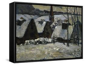 Village Breton Sous la Neige-Paul Gauguin-Framed Stretched Canvas