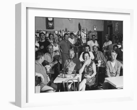 Village Cafe Used as Temporary Film Theater For Audiences-Larry Burrows-Framed Photographic Print