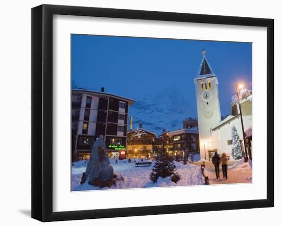 Village Church and Monte Cervino (The Matterhorn), Cervinia, Valle D'Aosta, Italian Alps-Christian Kober-Framed Photographic Print