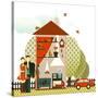 Village Cottage with Young Couple. Vector Eps8 Illustration.-Popmarleo-Stretched Canvas