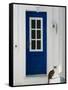 Village Door with Cat, Kokkari, Samos, Aegean Islands, Greece-Walter Bibikow-Framed Stretched Canvas