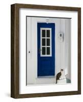 Village Door with Cat, Kokkari, Samos, Aegean Islands, Greece-Walter Bibikow-Framed Photographic Print