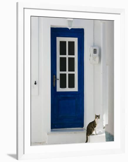 Village Door with Cat, Kokkari, Samos, Aegean Islands, Greece-Walter Bibikow-Framed Photographic Print