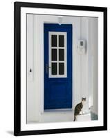 Village Door with Cat, Kokkari, Samos, Aegean Islands, Greece-Walter Bibikow-Framed Photographic Print