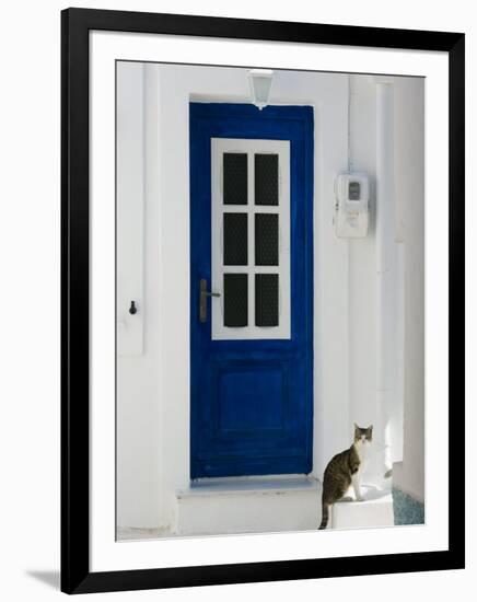 Village Door with Cat, Kokkari, Samos, Aegean Islands, Greece-Walter Bibikow-Framed Photographic Print