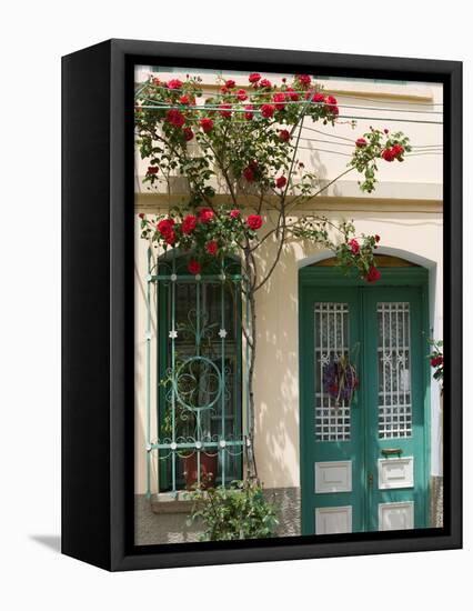 Village Doorway, Agiasos, Lesvos, Mytilini, Aegean Islands, Greece-Walter Bibikow-Framed Stretched Canvas