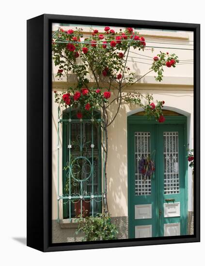 Village Doorway, Agiasos, Lesvos, Mytilini, Aegean Islands, Greece-Walter Bibikow-Framed Stretched Canvas