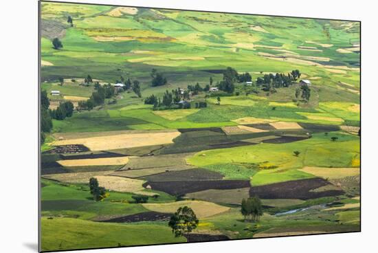 Village house and farmland in the mountain, Gondar, Ethiopia-Keren Su-Mounted Photographic Print