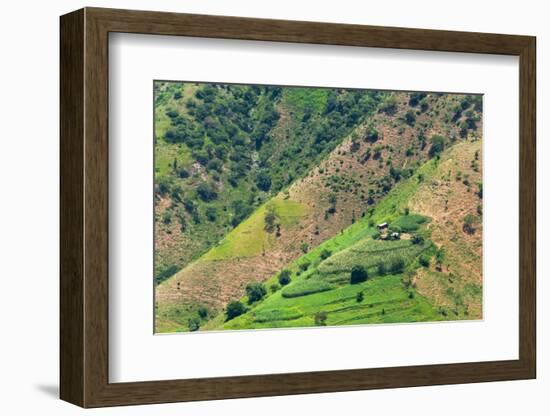 Village house and farmland on mountain slope, Simien Mountain, Ethiopia-Keren Su-Framed Photographic Print