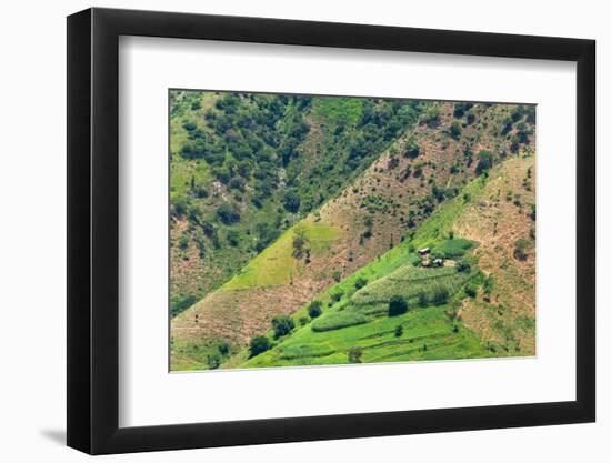 Village house and farmland on mountain slope, Simien Mountain, Ethiopia-Keren Su-Framed Photographic Print