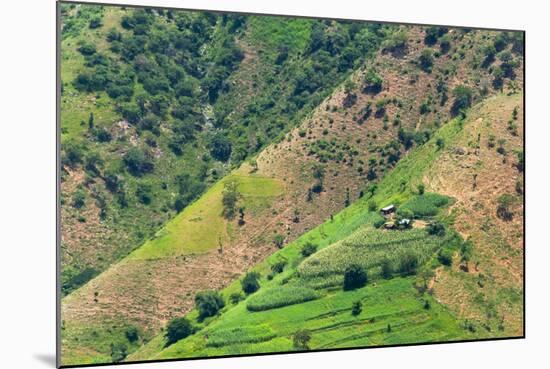 Village house and farmland on mountain slope, Simien Mountain, Ethiopia-Keren Su-Mounted Photographic Print