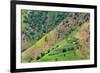 Village house and farmland on mountain slope, Simien Mountain, Ethiopia-Keren Su-Framed Premium Photographic Print