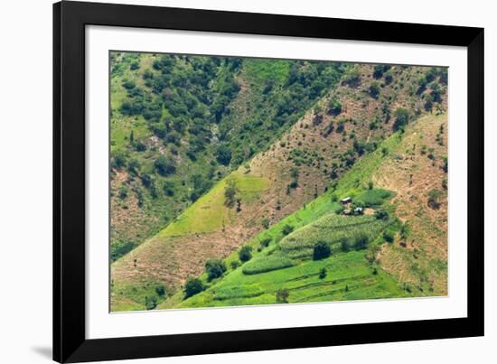 Village house and farmland on mountain slope, Simien Mountain, Ethiopia-Keren Su-Framed Photographic Print