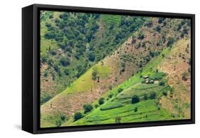 Village house and farmland on mountain slope, Simien Mountain, Ethiopia-Keren Su-Framed Stretched Canvas