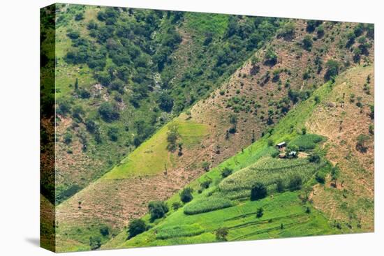 Village house and farmland on mountain slope, Simien Mountain, Ethiopia-Keren Su-Stretched Canvas