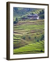 Village House and Rice Terraces in Metshina Village, Bhutan-Keren Su-Framed Photographic Print