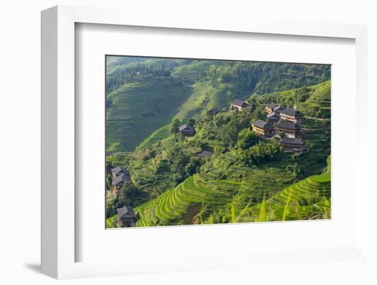 Village House and Rice Terraces in the Mountain, Longsheng, China-Keren Su-Framed Photographic Print