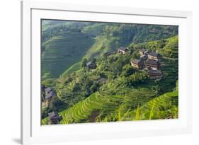 Village House and Rice Terraces in the Mountain, Longsheng, China-Keren Su-Framed Photographic Print