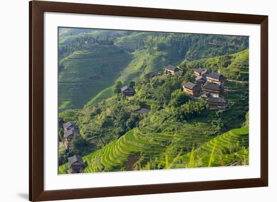 Village House and Rice Terraces in the Mountain, Longsheng, China-Keren Su-Framed Photographic Print