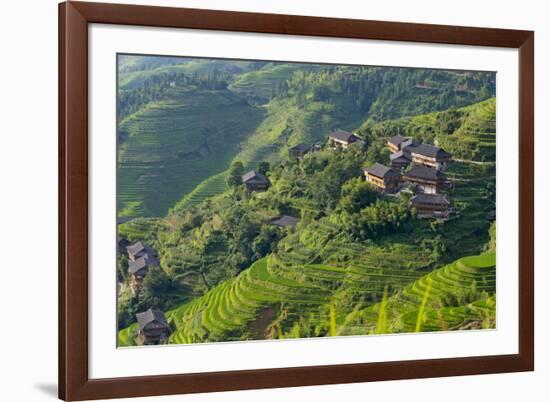 Village House and Rice Terraces in the Mountain, Longsheng, China-Keren Su-Framed Photographic Print