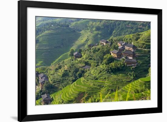 Village House and Rice Terraces in the Mountain, Longsheng, China-Keren Su-Framed Photographic Print