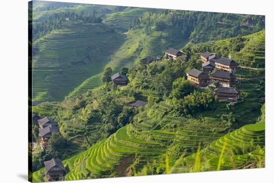 Village House and Rice Terraces in the Mountain, Longsheng, China-Keren Su-Stretched Canvas
