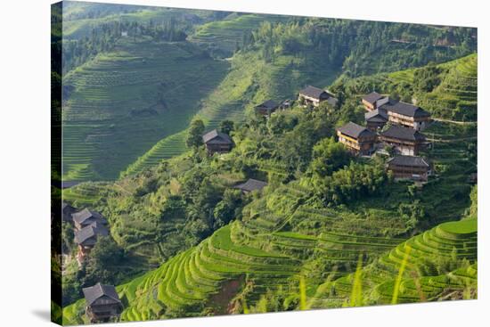 Village House and Rice Terraces in the Mountain, Longsheng, China-Keren Su-Stretched Canvas