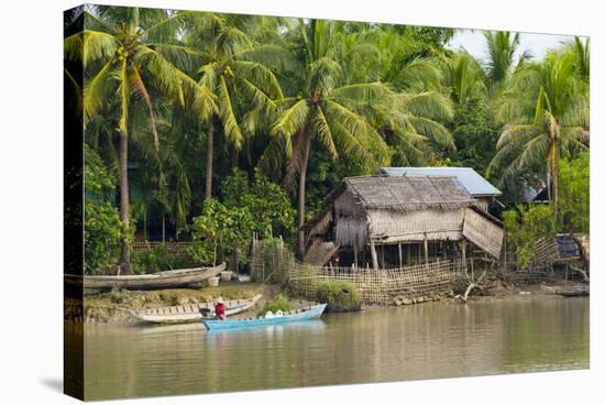 Village House on the Shore of Kaladan River, Rakhine State, Myanmar-Keren Su-Stretched Canvas