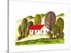 Village Houses and Farmland. Sketch Drawn by Hand on a White Background-La puma-Stretched Canvas