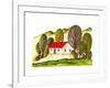 Village Houses and Farmland. Sketch Drawn by Hand on a White Background-La puma-Framed Art Print