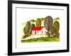 Village Houses and Farmland. Sketch Drawn by Hand on a White Background-La puma-Framed Art Print