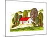 Village Houses and Farmland. Sketch Drawn by Hand on a White Background-La puma-Mounted Art Print