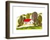 Village Houses and Farmland. Sketch Drawn by Hand on a White Background-La puma-Framed Art Print