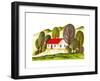 Village Houses and Farmland. Sketch Drawn by Hand on a White Background-La puma-Framed Art Print