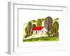 Village Houses and Farmland. Sketch Drawn by Hand on a White Background-La puma-Framed Art Print